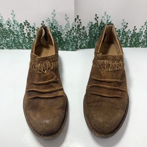 Born Brown Suede Leather Stacked Heel Ankle Booties Size 8M Womens - Picture 6 of 16